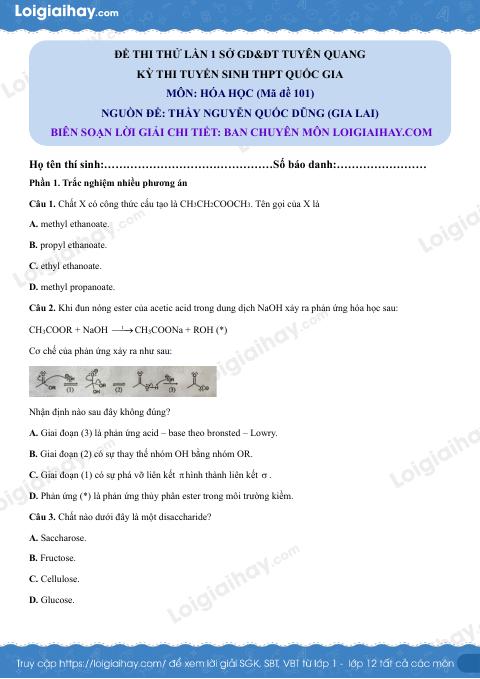 Đề thi thử Hóa lần 1 THPT năm 2025 Sở GD Tuyên Quang